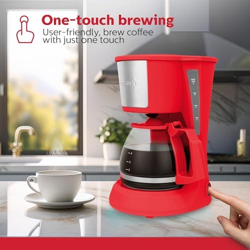 Holstein Housewares 5 Cup Drip Coffee Maker – Compact and User-Friendly with Auto Pause & Serve, Reusable Filter & Glass Carafe, Office & Dorm Use, Red - Image 5