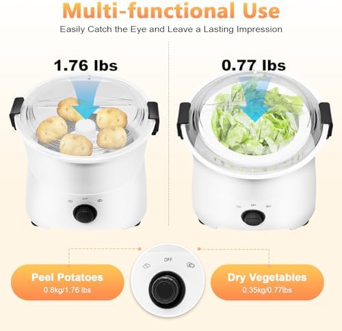 Electric Potato Peeler, 85W Commercial Electric Potato Peeler Machine w/Anti-slip Pads, Automatic Peeler, One-button Drive Automatic Peeler Spinner Machine w/ 1.76 Lbs Potatoes and 0.77lbs Vegetables