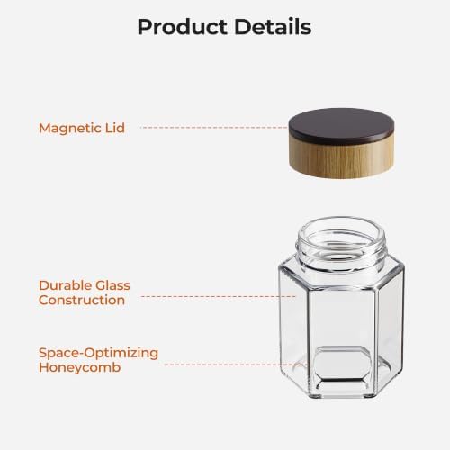 Set of 12 magnetic glass spice tins with 180 seasoning label stickers