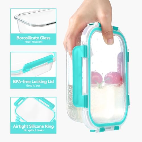 10 Pack 22 oz Glass Meal Prep Containers, Glass Food Storage Containers with Airtight Lids, BPA-Free, Freezer and Microwave Safe, Green