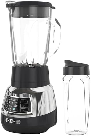 Black+Decker Quiet Blender with 6-Cup Cyclone Glass Jar, 3 Speeds + 3 Functions & Serrated Blade Technology for Faster Blending, Pulse Button and 24-oz Personal Jar, 900W
