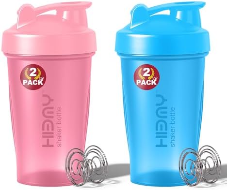[ 2 Pack 400 ml / 12 OZ Protein Shaker Bottles for Protein Mixes, 2 x Whisk Ball | Shaker Cups for Protein Shakes | BPA Free, 100% Leak Proof, No Smell | Small Shake Bottle (G) Pink/Blue by Unknown