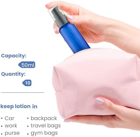 10pcs Travel Pump Bottles for Toiletries, 2oz Small Plastic Refillable Soap Dispenser with Black Pump for Lotion Shampoo Oil, Blue - Image 4