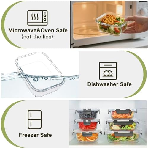 30 Piece Glass Food Storage Containers Set, Glass Meal Prep Containers with Lids, Airtight Lunch Box, BPA-Free, Microwave, Freezer & Dishwasher Safe