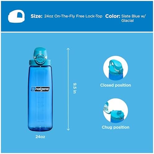 Nalgene 24 oz On The Fly Lock-Top Water Bottle, Slate Blue w/Glacial - Image 5