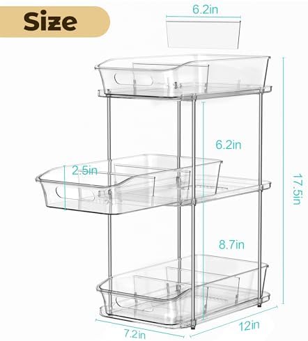 3 Tier Under Sink Organizer and Storage - Multi-Purpose Stackable Pantry Organizer with Pull-Out Clear Bins and Movable Dividers for Kitchen and Bathroom Cabinet