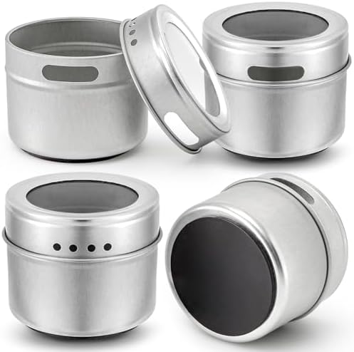 20 Pack Magnetic Spice Jars, Magnetic Spice Containers for Refrigerator, Seasoning Tins with Clear Top Lid, 240 PVC Spice Label Set
