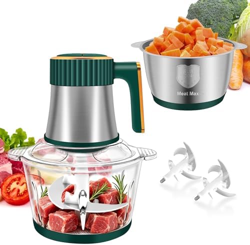 Food Processor, 5 Speed Meat Grinder with 2 Bowls(8 Cup+8 Cup), Green by Hviww