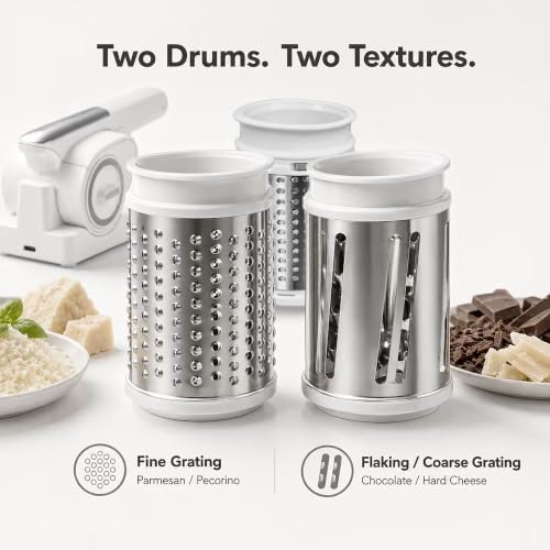 Electric Grater for Cheese, Chocolate and Nuts, Wireless,3Stainless Steel Rollers,Electric Food Grinder for Kids & Seniors – Fine Texture for Easy Digestion, Home & Outdoor Use