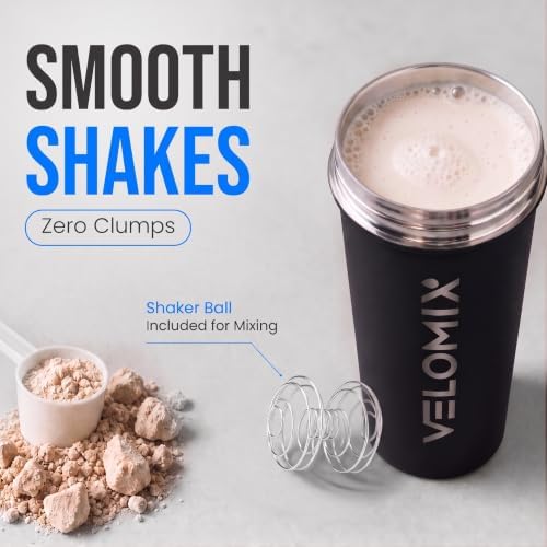 VELOMIX 24oz Stainless Steel Shaker Bottle with Wire Whisk, Black - Image 4