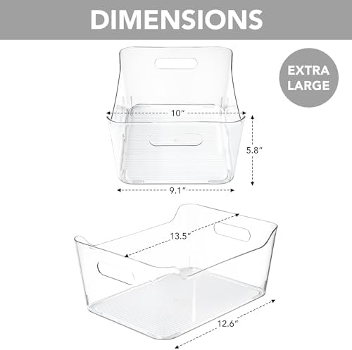 2 Pack Plastic Storage Bins, Extra Large Pantry Organizer, 13.5" x 10" Clear Storage Containers and Organizer Bins, Multi-Use Bins for Home, Kitchen, Closet and Cabinet