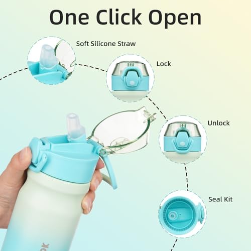 BJPKPK 14 oz Insulated Water Bottle, Straw, Handle, Stainless Steel Flask - Image 3