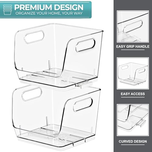 Clear Pantry Organizer with Stackable Storage Bins, Open Front