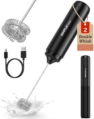 SIMPLETASTE Rechargeable Milk Frother Handheld Dual Coil Whisk Head Mixer by SIMPLETaste
