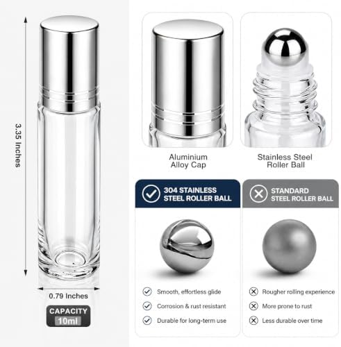 5 Pack 10ml Empty Glass Roller Bottles, Leak Resistant for Perfume - Image 3