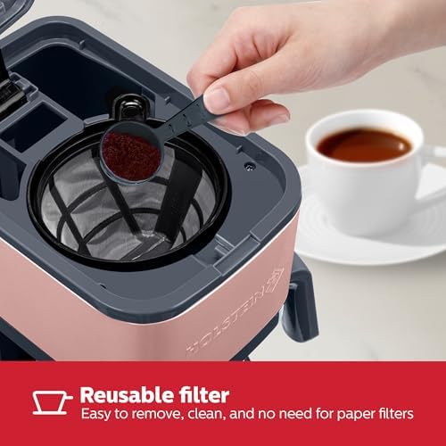 Holstein Housewares 5 Cup Coffee Maker – Compact Drip Coffee Machine with Auto Pause & Serve, Reusable Filter, Glass Carafe, Water Window & Warming Plate. Dark Grey & Rose Gold - Image 5