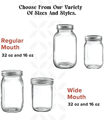 [6 Pack] 16 oz. Regular-Mouth Glass Mason Jars with Metal Airtight Lids and Bands for 1 Pint Canning, Preserving, & Meal Prep