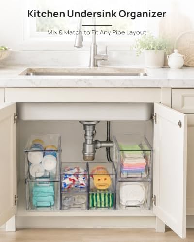 8 Pack Clear Pull-Out Under Sink Organizer Set (4 Large & 4 Small)
