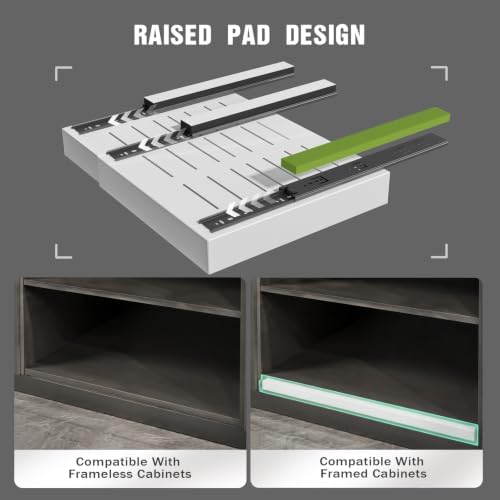 4 Pack Expandable Pull Out Cabinet Organizer 21"Deep With Raising Pad for Framed Cabinets,Upgrade 3 Slide Rails Slide Out Drawers,No Drill Roll Out Shelves,Adjustable Width 12.1"-20.4" White