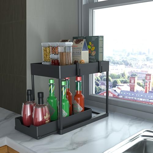Under Sink Organizer, 2‑Tier Pull‑Out Cabinet Storage for Bathroom Kitchen