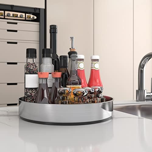 Pantry Cabinet Lazy Susan Stainless Steel Black Spice Rack Turntable - Decorative Trays Storage Containers Organizer for Kitchen Cabinet, Snacks, Bathroom (10 inches)