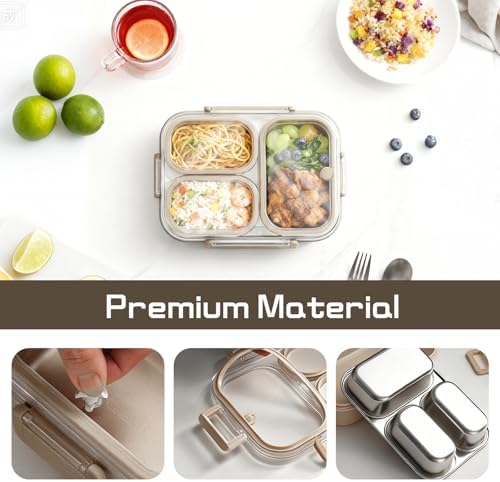 Adult Lunchbox, 304 Stainless Steel Lunchbox, Leak-proof 3-compartment Stainless Steel, Suitable for Office and Outdoor Use