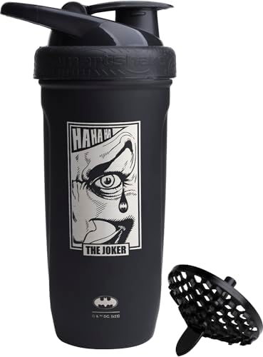 Smartshake DC COMICS Reforce Stainless Steel Protein Shaker Bottle 900 ml | 30 oz - Leakproof Screw-on Lid - BPA Free – Unisex - Non Insulated - The Joker Logo by Smartshake