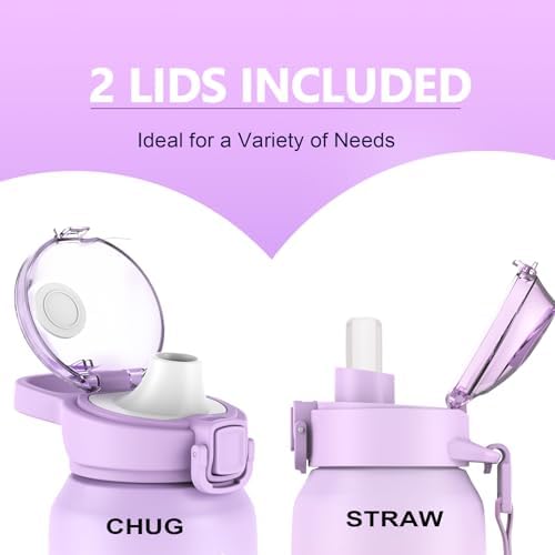 Stainless Steel Insulated Water Bottle 32oz with Handle, 1L Double Wall Insulated Bottle with Time Marker BPA Free, 1000ml Metal Water Flask for Outdoor Working School PURPLE PINK