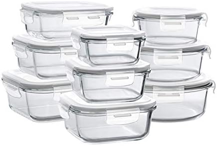 18 Piece Glass Food Storage Containers with Snap Locking Lids for Meal Prep