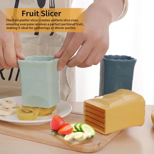 Fruit Slicer Cup 2 PCS, Egg Cutter, Strawberry Banana Chopper, Creative Kitchen Gadget for Making Vegetable Salad, Dishwasher Safe (Green + Blue), 8.5cm