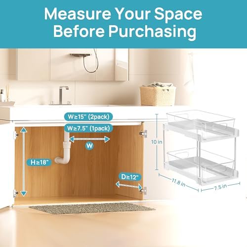 4 Pack Pull Out Bathroom Under Sink Organizer (S-Standard, White)