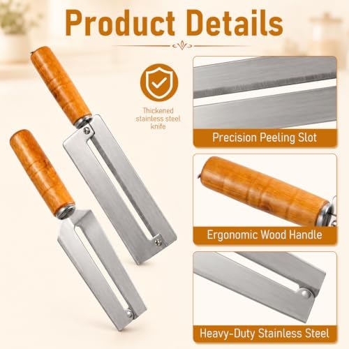 2Pcs Pineapple Peeler, Sugar Cane Peeling Knife, Thickened Stainless Steel Fruit Peeler with Wood Handle for Home Kitchen
