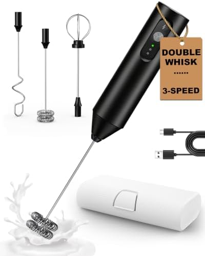 3-Speed Rechargeable Milk Frother Handheld with Travel Case by SOENGLYUN