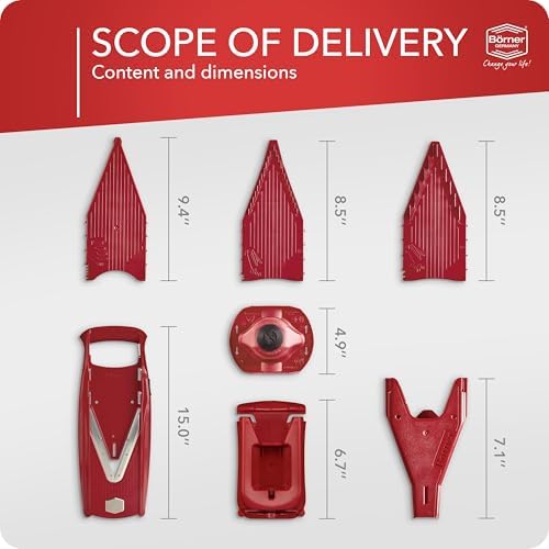 Mandoline Food Slicer V5 (Profi Set) by Reston Lloyd • V-Slicer with 4 Inserts, Docking Station & Food Holder • Made in Germany • Fruit & Vegetable Chopper • Multiple Settings • Color: Red
