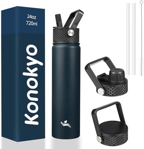 24 oz Insulated Stainless Steel Water Bottle with Straw Lid