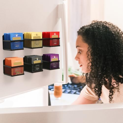 Magnetic Tea Bag Organizer, 6-Piece Metal Tea Organizers and Storage for Refrigerator, Counter, Idea Tea Gift for Tea Lovers (Black)