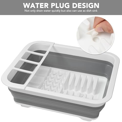 Collapsible Dish Drying Rack, Pop Up Dinnerware Drainer, Portable Plate Organizer for Kitchen RV Campers Travel Trailer, Space Saving Kitchen Storage Tray