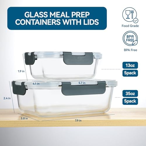 10 Pack Glass Meal Prep Containers with Lids