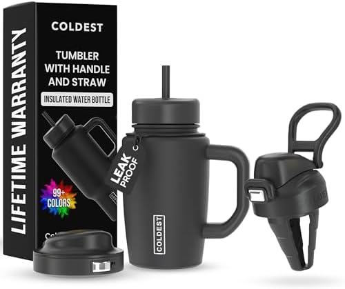 Coldest Tumbler with Handle and Coffee Lid - 100% Spill Proof Tumbler with Straw (3 Lids) - Stainless Steel Insulated Leakproof Tumblers for Women & Men - Cup Holder Friendly - 15 oz (Stealth Black) by Coldest
