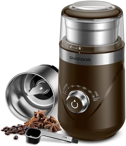 SHARDOR Electric Super Silent Blade Coffee Grinder, Timed Grind Control Rotary Knob, Adjustable Coarse to Fine for Coffee Beans, Spices & Herbs, with 1 Removable Stainless Steel Bowl, Coffee by Shardor