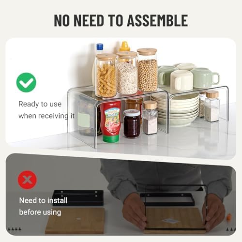 Clear Cabinet Organizer, Stackable Shelf Organizer Set of 2