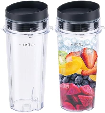 2 Pack 16Oz Clear Single Serve Blender Cup To-Go Lid Set Replacement Parts | Compatible With Ninja BL660 BL740 BL770 BL780 BL810 Series Blenders ﻿ by BGGJJ