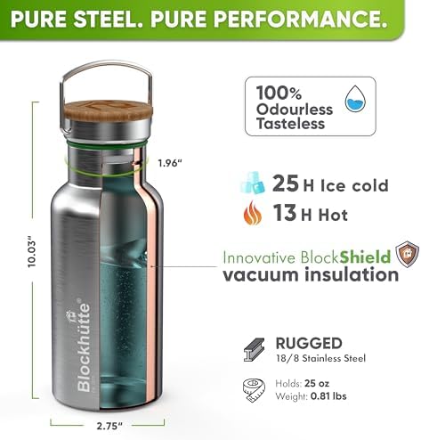 Vacuum Insulated Stainless Steel Water Bottle - 25 oz I Wide Mouth Metal Bottle for hot and cold drinks I BPA-Free I for Travel, School I Kids, Adults, Water Canteen, Sports, flask