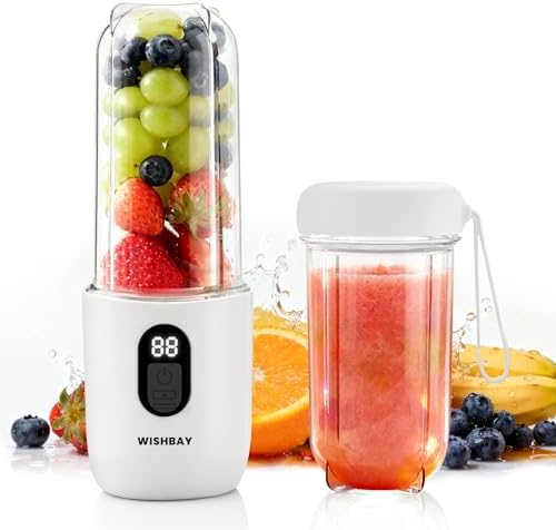 Portable Blender, Personal Blender for Shakes and Smoothies, Portable Juicer with 16 Blades, Small Mini Juicer with Extra Handle Lid for Travel, Sport, Office, Camping and Outgoing (16.9 oz) by Unknown