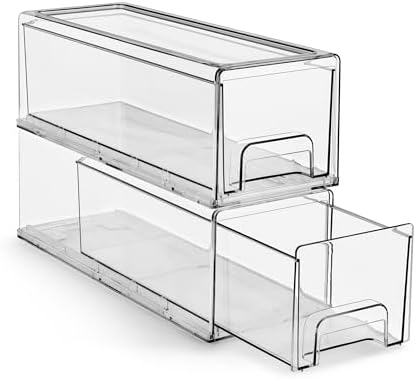 Clear Storage Drawers for Refrigerator & Pantry (Small Wide, 2 Pack)