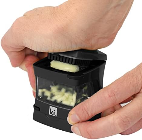 Garlic-A-Peel Garlic Press, Crusher, Cutter, Mincer, and Storage Container - Includes Silicone Garlic Peeler - Easy to Clean - Stainless Steel Blades – (Black), standard - Image 3