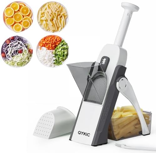 Safe Mandoline Slicer,Vegetable Potato Slice Food Cutter for Kitchen,Thickness Adjustable Upright Veggie Chopper for Fast Meal prep (Gray)