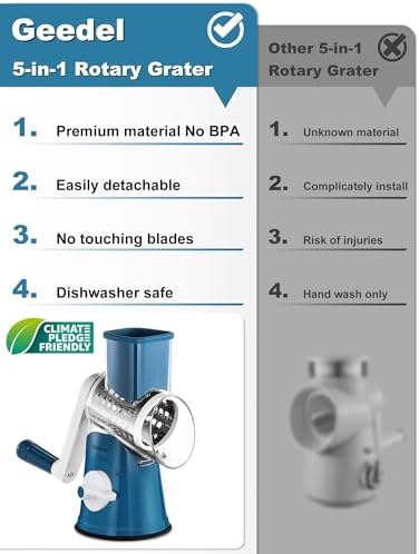 Geedel Rotary Cheese Grater Hand Crank, Cheese Shredder Vegetable Slicer - Image 5