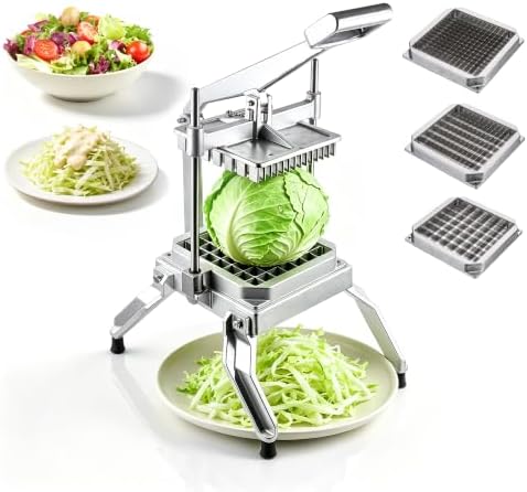 Hakka Commercial Lettuce Cutter, Heavy Duty Vegetable Slicer Cabbage Cutter Stainless Steel for Restaurant & Home Kitchen, Include 3 Blades(1 * 1", 1 * 1/2", 1/2 * 1/2") by HAKKAFOODPROCESSING