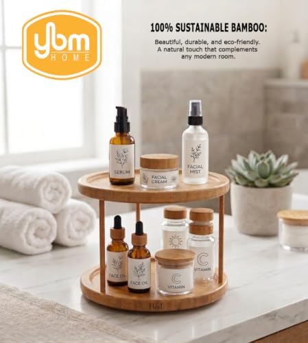 Bamboo Wooden Non-Skid Spinner for Kitchen, Pantry, Fridge, Cupboards, or Counter Organizing, Fully Rotating Organizer